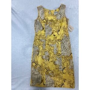 Moda Spiegel Vintage Y2K Yellow Baroque Leopard Print Sheath Dress NWT Size 6
